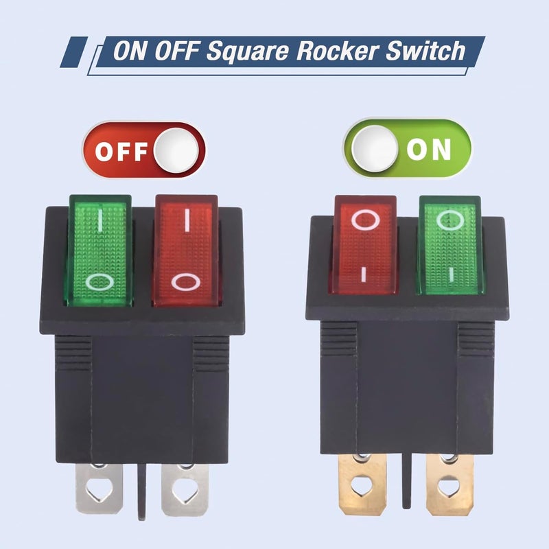 VEXUNGA 6pcs Mini Light Switch 6 Pin On Off Red Green Lighted Double Boat Rocker Switch 20A 125V AC 15A 250V 2 Position Illuminated SPST Dual Switches for Car Marine - Image 3